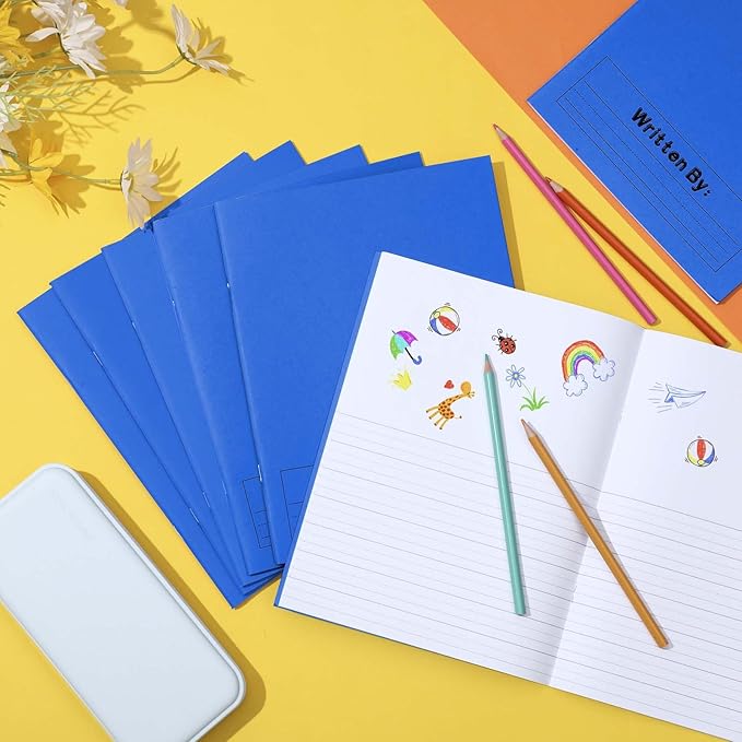 Henoyso 6 Pcs Primary Composition Notebook K-2 9 3/4 x 7 1/2 Inch Primary Journal, Back to School Supplies, Bulk Blank Writing Book for Kid to Write Draw Journal 60 Page Notebooks (Blue)-DeskLoop Office