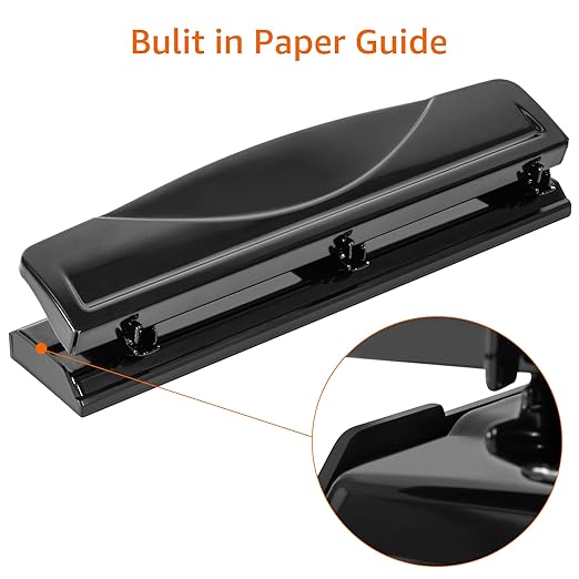 Amazon Basics 3 Hole Punch, 10 Sheet Capacity, Black-DeskLoop Office