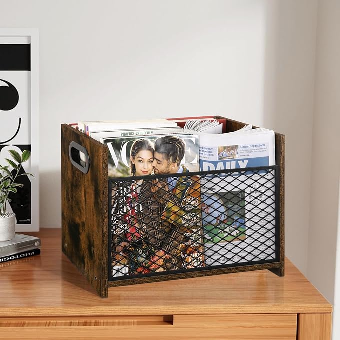 YINMIT Magazine Holder, Magazine Rack for Desktop and Home Office, Farmhouse File Storage Basket for Letters, Magazines, Books, Newspapers (Large)-DeskLoop Office