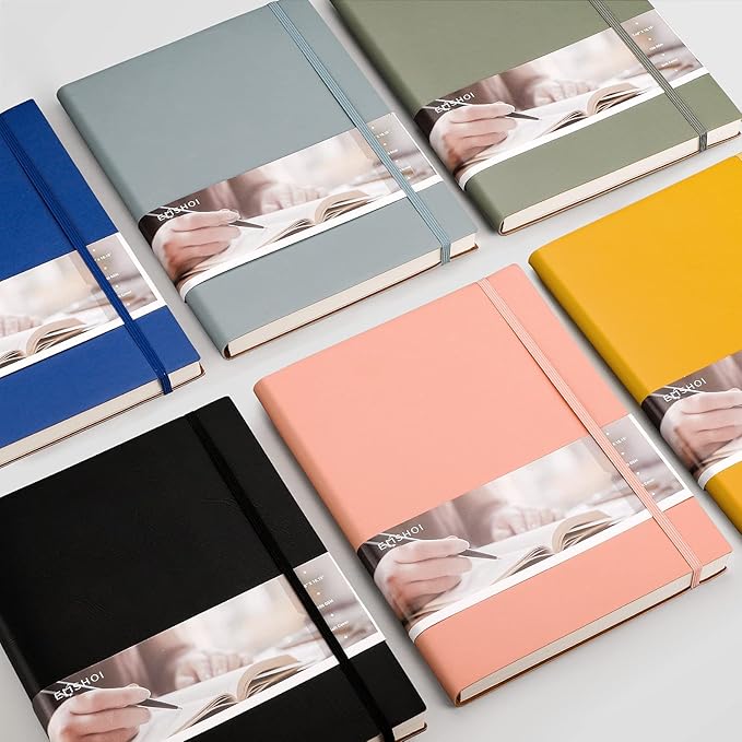 EMSHOI Dotted Journal Bullet Notebook, B5 Large Softcover Leather Journal, 192 Numbered Pages 100gsm Thick Dot Grid Notebook for Drawing Women Men Work School Supplies, 7.48"x10.15"-GrayBlue-DeskLoop Office