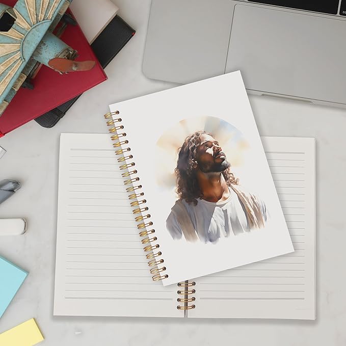 Qabliqo Black Jesus Christian Spiral Notebooks,Afro American Jesus Journals for Writing, Prayer Journal, Christian Gifts for Women Men, Religious Notebook for Note Taking, 5.5x8.3 Inch