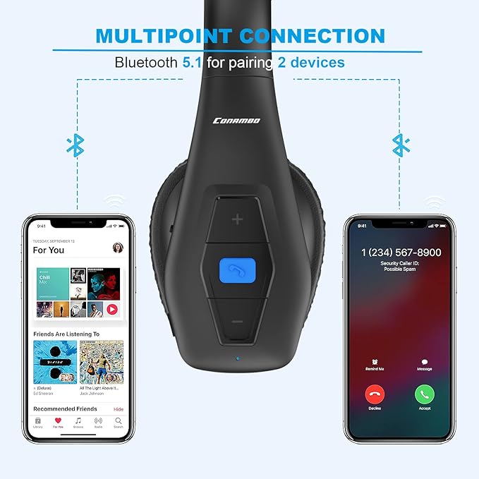 Conambo Noise Cancelling Bluetooth Headset V5.1, 35Hrs HD Talktime CVC8.0 Dual Mic Hands-Free Wireless Headset, Bluetooth Headphones with Mute Button for Cell Phones Business Home Office Trucker-DeskLoop Office