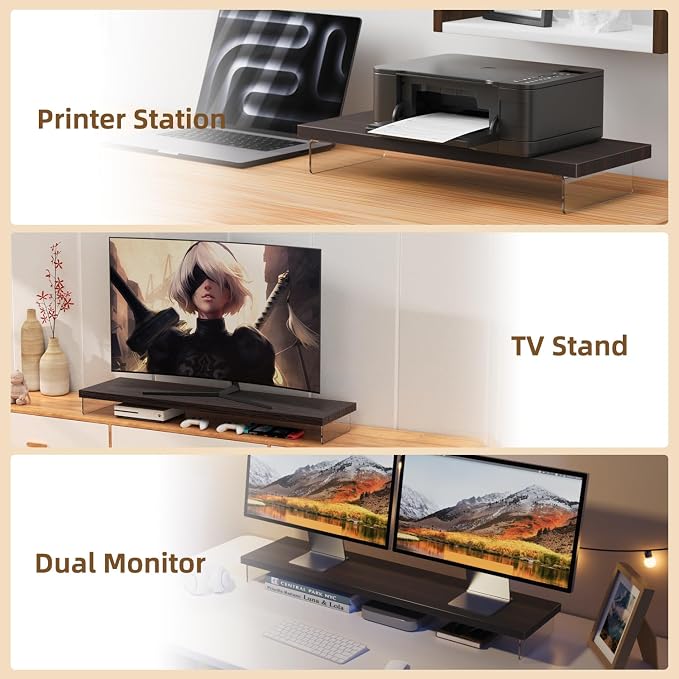 SSWOOD Monitor Stand Riser, Wood & Acrylic Computer Monitor Stand Desk Desktop - Image 7