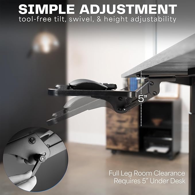 VIVO Adjustable Computer Keyboard & Mouse Platform Tray Ergonomic Under Table Desk Mount Drawer Underdesk Shelf (MOUNT-KB03B)-DeskLoop Office
