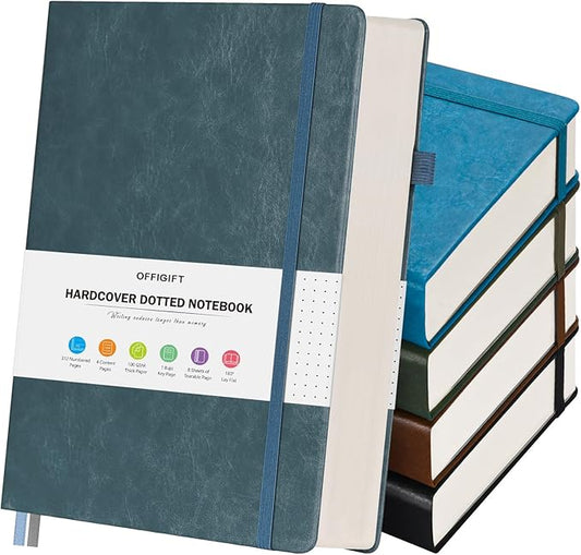 5 Pack Bullet Dotted Journal Notebook, 312 Numbered Pages Dot Grid Notebooks Bulk, 100gsm No Bleed Paper Hardcover Leather Journal, Dot Journal Notebook Set for Women Men School Office, A5, Multicolor-DeskLoop Office