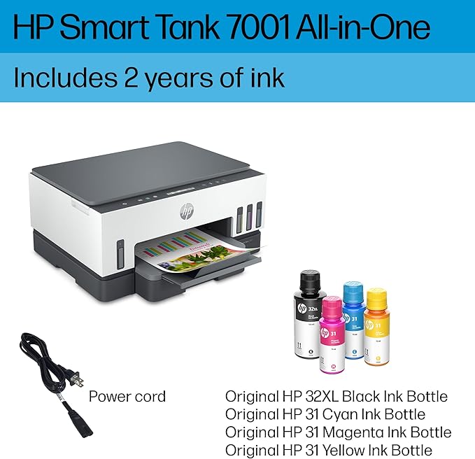 HP Smart Tank 7001 Wireless All-in-One Ink Tank Printer with up to 2 years of ink included (28B49A)-DeskLoop Office