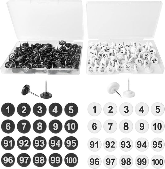 souG 200pcs Numbered Push Pin Tacks, 1-100 Sequential Number Tacks Push Pins, 11mm Diameter 16mm Length Thumbtacks for Maps, Presentations, Photo, Poster (Black and White)-DeskLoop Office