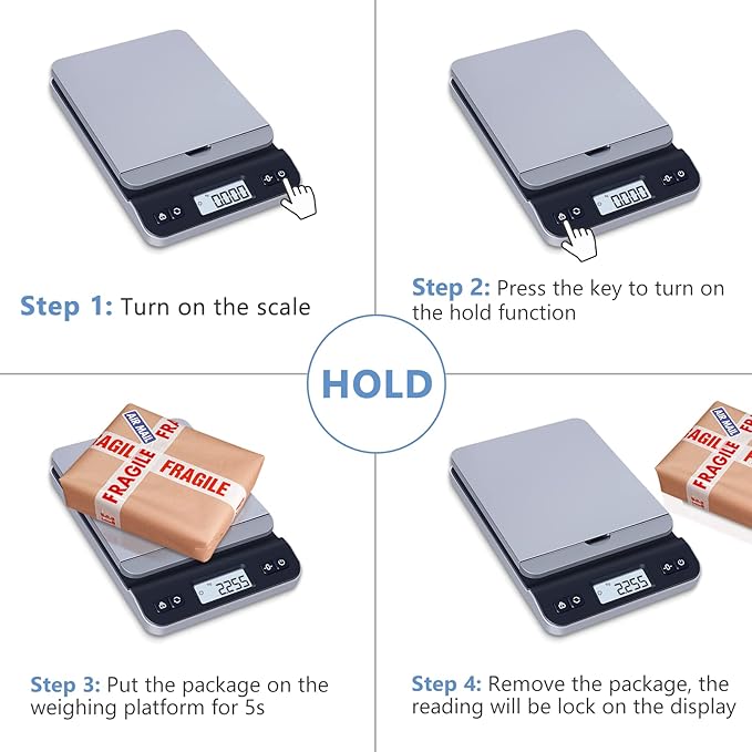 QP Shipping Scale, 86lb/0.1oz High Accuracy Digital Postal Scale for Packages, Hold/Tare Function, Backlit LCD Display, Flip-up Holder, Postage Scale, Mail Scale, Battery & Tape Measure Included-DeskLoop Office