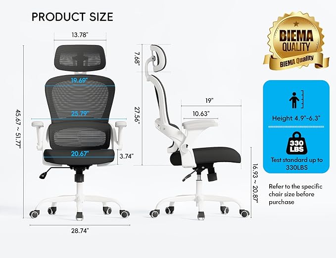 TRALT Office Chair - Ergonomic Office Chair with Back Support, Computer Chair - Home Office Desk Chairs, 330lbs Wide Seat Big and Tall Office Chairs with Headrest, Comfy Desk Chairs (White Black)-DeskLoop Office