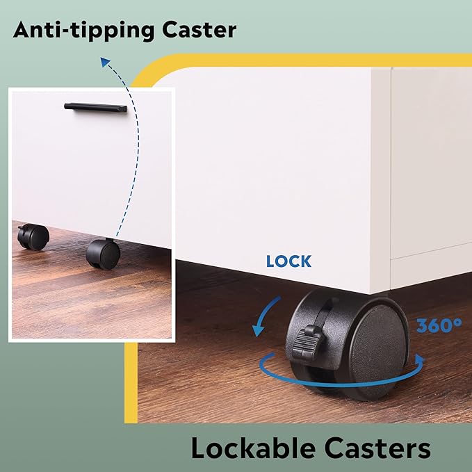 DEVAISE Wood File Cabinet, 2 Drawer Filing Cabinet for Home Office, Vertical File Cabinets with Wheels fits A4/Letter/Legal Size File, White-DeskLoop Office