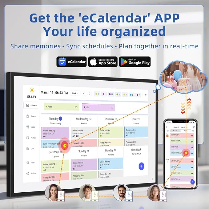 21.5 Inch Digital Calendar, Electronic Chore Chart, Smart Weekly and Monthly Planner 1920 * 1080P IPS Touchscreen Wall and Desk Calendar for Family Schedules, Black-DeskLoop Office