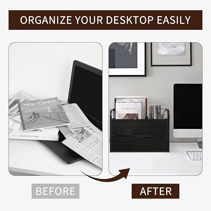 YINMIT Magazine Holder, Magazine Rack Floor, Magazine Storage Basket, Folder Organizer Bin for Books, Newspapers, Tablets (Black)-DeskLoop Office