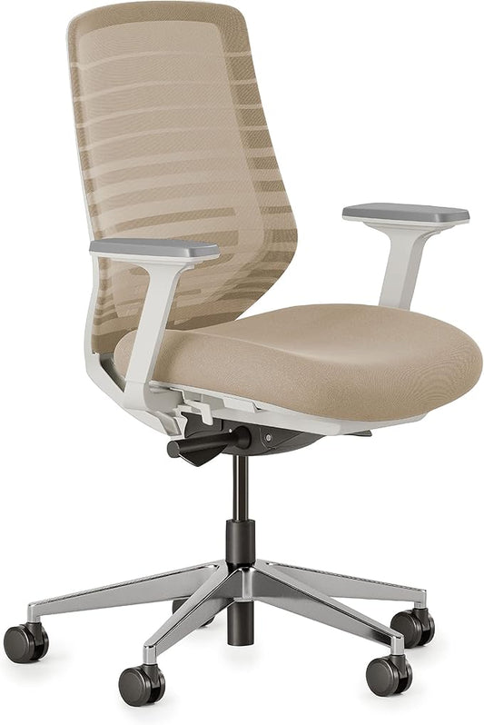 Branch Ergonomic Chair - A Versatile Desk Chair with Adjustable Lumbar Support, Breathable Mesh Backrest, and Smooth Wheels - Experience Optimal Comfort and Support - Sand - White-DeskLoop Office