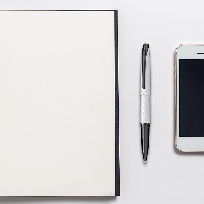 Cross ATX Refillable Rollerball Pen Presented in a Luxury Gift Box - Medium Point, Black Ink, Sandblasted Chrome-DeskLoop Office