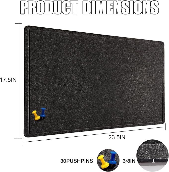Bulletin Board - 23.5 x 17.5 inches Decorative Felt Pin Board - Cork Board Alternative for Wall - Foldable Photo Board Self-Adhesive Prayer Board with 20 Pushpins - Dark Gray-DeskLoop Office