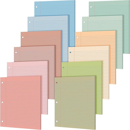 PerKoop 600 Sheets Colored Loose Leaf Paper 8.5" x 11" college ruled Lined 3 Hole Punched notebook Filler Paper for 3 Ring Binders Office School Supplies (Earthy Color)-DeskLoop Office