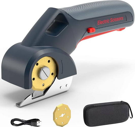 2025 NEW 4V Cordless Electric Scissors, Cardboard Cutter with 2 Titanium Blade, Safety Lock & Extra Blade, Rotary Cutter for Cardboard,Fabric,Plastic, Gifts for Men&Women - Light Grey-DeskLoop Office