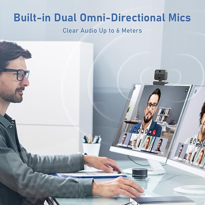 4K Webcam with 2 Microphone, Wide Angle PC Cameras with Mirror & Flip Funtion, Remote, Precise Focus, Privacy Cover, Tripod, Great for Computer, Zoom, OBS, Teams, Laptop, Personal Video Calling-DeskLoop Office