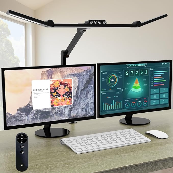 Micomlan Desk Lamp with Clamp, Architect Led Desk Lamp for Home Office with Remote Control, 24W Ultra Bright Auto Dimming Computer Light Adjustable Table Light for Working Workbench (Remote)-DeskLoop Office
