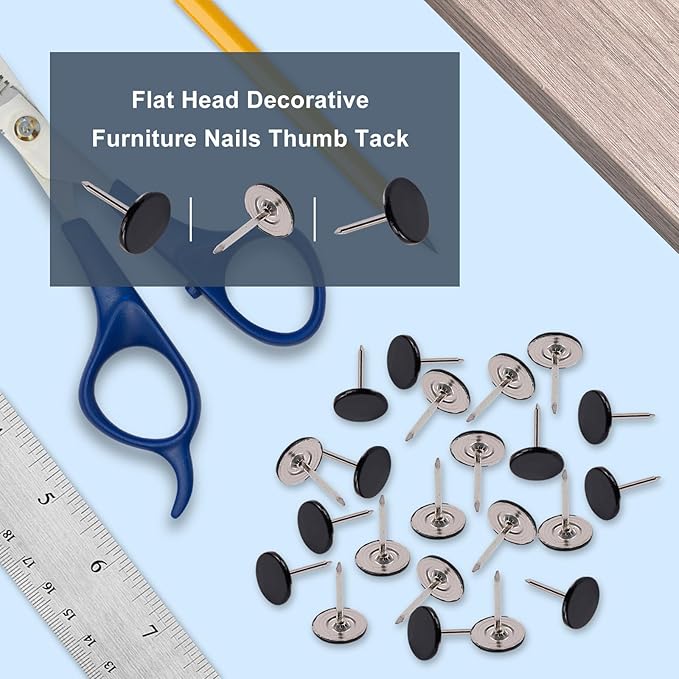 100Pcs Flat Head Upholstery Tacks Home Furniture Decor Tack Upholstery Nails Flat Push Pins Flats Thumb Tacks Black (11mmx17mm)-DeskLoop Office