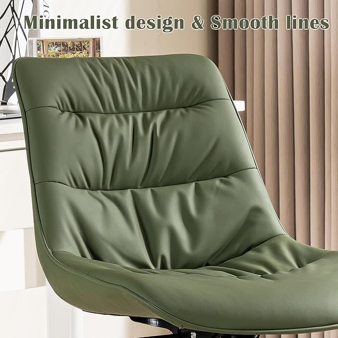 Kidol & Shellder Faux Leather Office Chair, Adjustable Swivel Height Task Chair, Rolling Wheels & Soft Backrest - Armless Ergonomic Desk Chair for Home, Office,Vanity,Gaming(Bean-Green)-DeskLoop Office