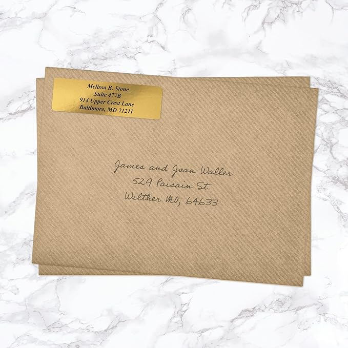Gold Foil Personalized Return Address Labels with Elegant Dispenser - Roll of 500 Custom Stickers-DeskLoop Office