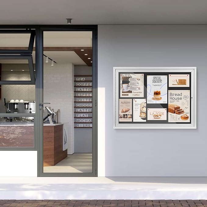 SWANCROWN Enclosed Bulletin Board Weatherproof 37x28in, Outdoor Lockable Bulletin Board Wall Display Case for Office School Commerce, Black Felt, Sliver Aluminum Frame (8xA4)-DeskLoop Office