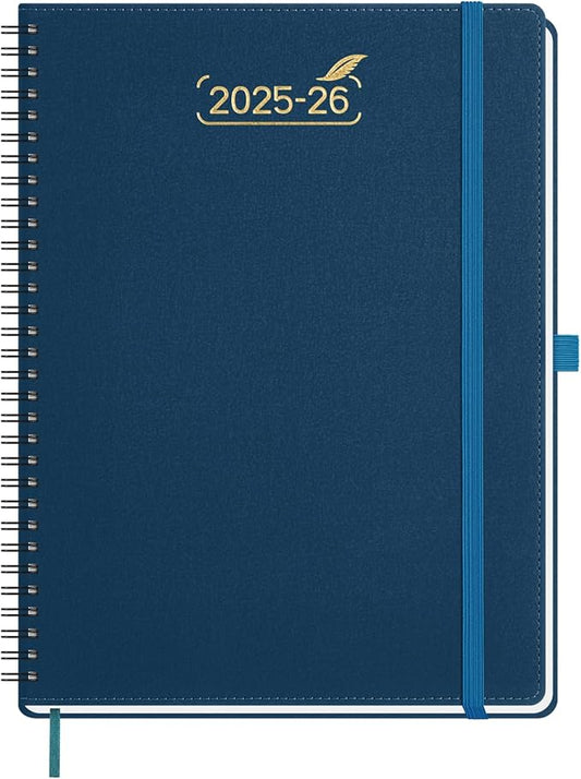 BEZEND Weekly Planner 2025-2026 with 2 Columns, 8.5" x 11" Academic Calendar 18 Months (Jul 25-Dec 26) Life Work Appointment Book with Monthly Tab, PU Leather Softcover Spiral - Prussian Blue-DeskLoop Office