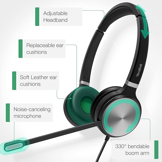 Yealink UH36 Professional USB Headset Wired Headphones for Work Calls and Music, Headset with Noise Cancelling Mic for Computer PC Laptop(UC Compatible, Stereo,3.5mm Jack/USB Connection)