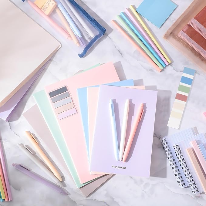 54 Pieces Aesthetic School Supplies Including Pastel Highlighters Document Bags Pencils Notebooks Pencil Pouch Ink Pens Sticky Notes Erasers Back to School Stationary Kit Supplies(Macaron Color)-DeskLoop Office