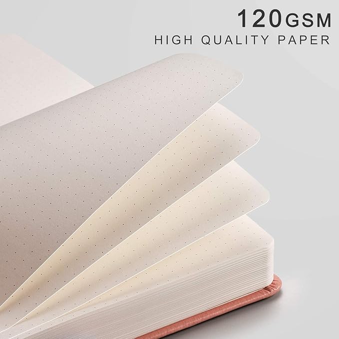EMSHOI Dotted Notebook - 256 Pages A5 Bullet Dotted Journal, Hardcover Dot Grid Notebook, Leather Notebooks for Work, 120gsm Thick Paper,16 Perforated Pages, Inner Pocket,5.75'' × 8.38''-Pink-DeskLoop Office