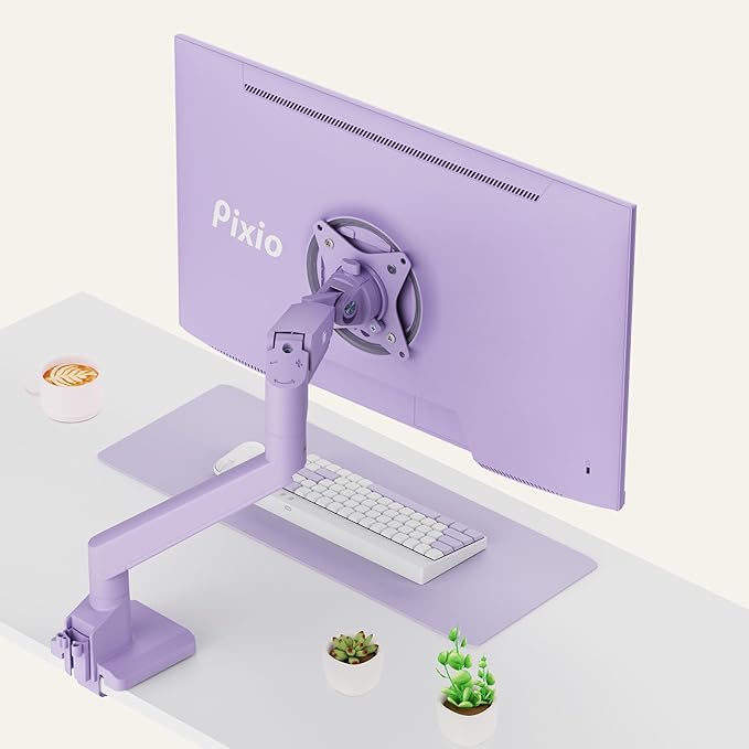 Pixio PS1S Wave Purple Single Monitor Arm Stand Desk Mount - Fits up to 32 inches Monitors and up to 19.8lbs. VESA Compatibility and Integrated Cable Management-DeskLoop Office