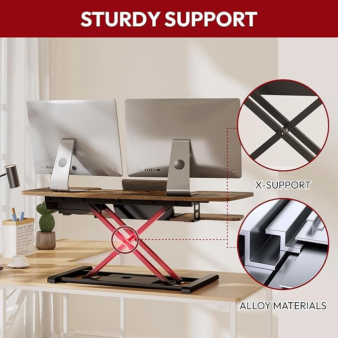 SANODESK Standing Desk Converter with Electric Motor 42" Height Adjustable Riser for Office Home,Dual Monitor and Laptop Workstation with Large Keyboard Tray,Rustic Color-DeskLoop Office