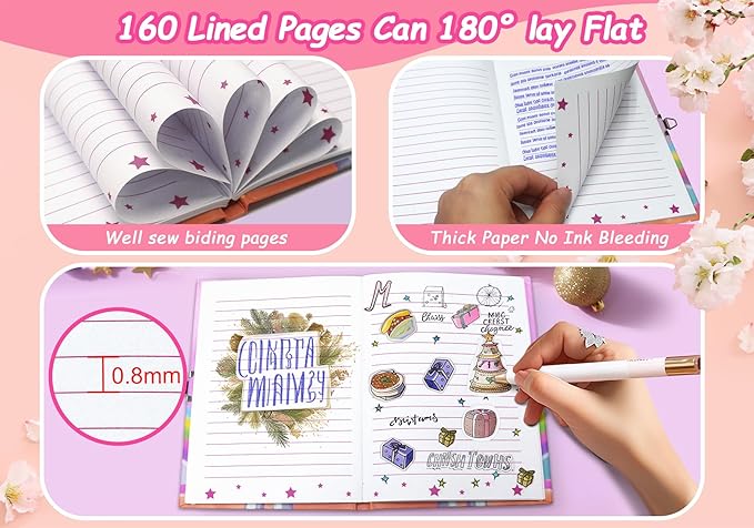 GINMLYDA Girls Diary with Lock for Kids, 7x5.25 Inches 160 Lined Pages Secret Unicorn Notebook for Girls Journal with Lock for Kids Pre School Writing Drawing Cute Girls Gifts for Birthday-DeskLoop Office