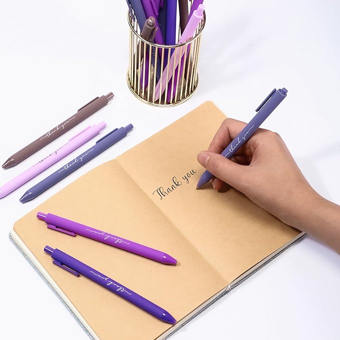 30pcs Thank You Pens Bulk Cute Multicolor Ballpoint Pen for Men Women Server Accessories Employee Holiday Appreciation Gifts for Teacher Office Back to School Party Favor (Purple)-DeskLoop Office
