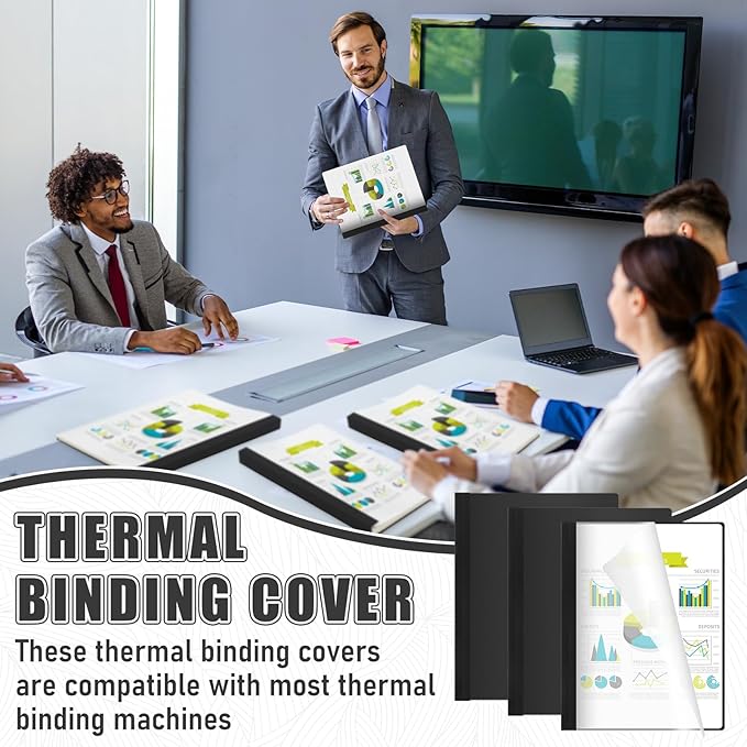 10 Pcs Thermal Binding Covers, 8.5 x 11 Inch Letter Size, 1 Inch Spine Holds 240 Sheets, Clear Front Paper Back Report Cover Suitable for Schools Offices Presentation(Black)-DeskLoop Office