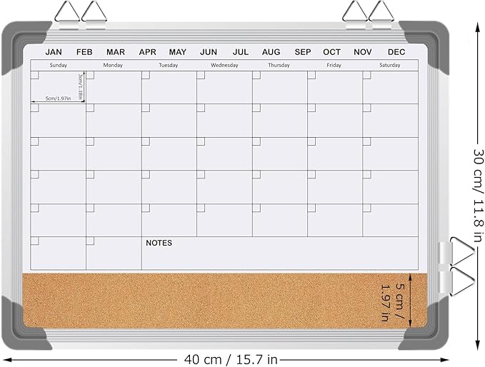 EAONE 16x12 in Double Side Whiteboard Calendar & Cork Board Combo for Wall, 3 in 1 Magnetic Dry Erase Whiteboard Monthly Calendar and Bulletin Board with Aluminum Frame for Home Office Kitchen-DeskLoop Office