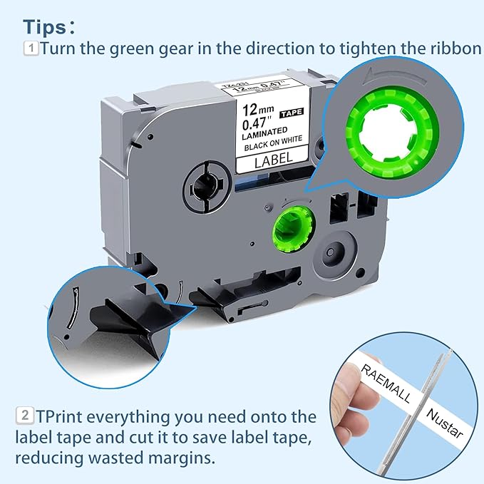 TZe TZ Tape 12mm 0.47 Laminated White Replacement for Brother P Touch TZe-231 TZC-231 P Touch Label Tape Refill Work for Brother P-Touch Label Maker PT-D210 PT-D220 PT-H110 PT-D600 PT-D400, 8m 26.2ft-DeskLoop Office