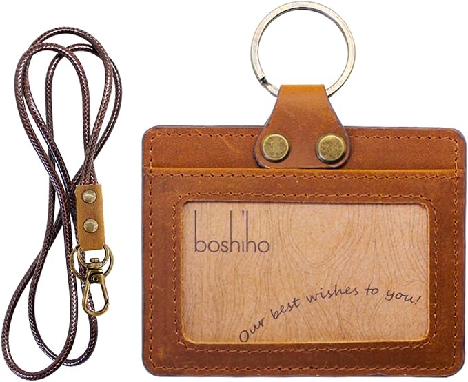 Badge Holder: Boshiho Cowhide Leather ID Badge Card Holder - Image 7