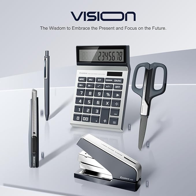 Comix Desk Stapler, 40 Sheet Capacity, Quick-Change Pop-Up Stapler Track, for Office & Classroom, Blue&Gray-DeskLoop Office