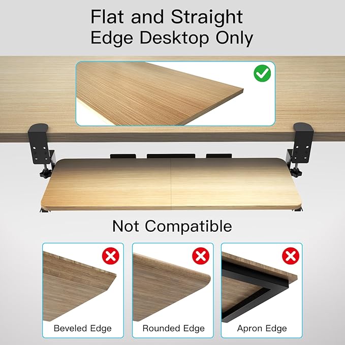 Ergonomic Keyboard Tray Under Desk Pull Out with Adjustable C-Clamp Mount, Slide-Out Computer Keyboard and Mouse Platform Drawer for Office and Home Typing (Light Wood)-DeskLoop Office