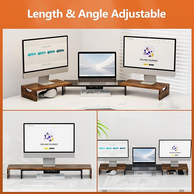 Triple Monitor Stand Riser, Extra Long Monitor Lift for 3 Monitors, Dual Monitor Stand with Length and Angle Adjustable-DeskLoop Office