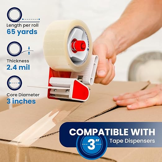 6 Rolls | 2.4 mil Clear | 65 Yards Each (390 Yards Total) | 2" Premium Packing Tape Heavy Duty Packaging Tape for Shipping Moving Stronger Thicker-DeskLoop Office