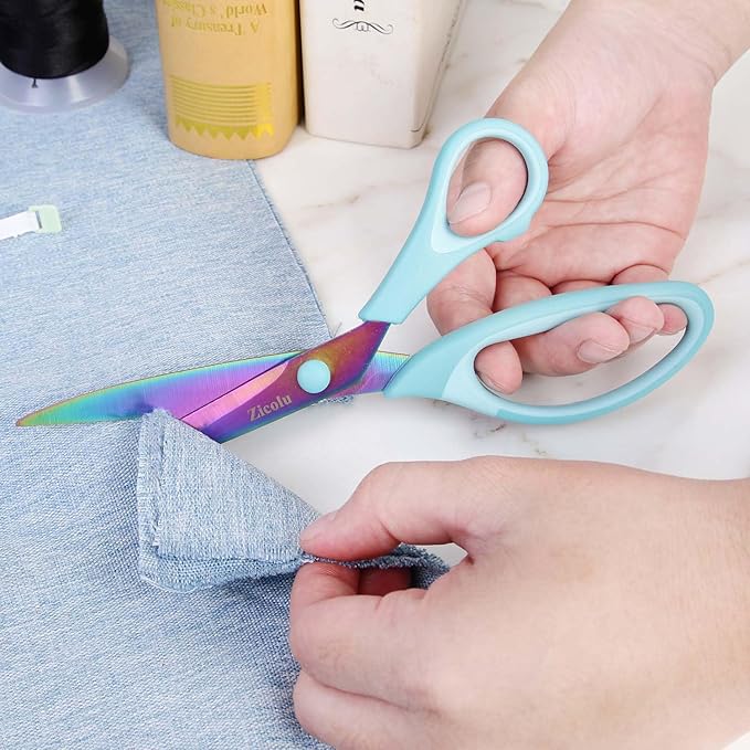 8.5" Scissors All Purpose, Multipurpose Office Scissors Set of 3 pack, Sharp Titanium Coating Blade and Soft Comfort-Grip Sturdy Scissors for Fabric School Craft Sewing Home, Right/Left Handed-DeskLoop Office