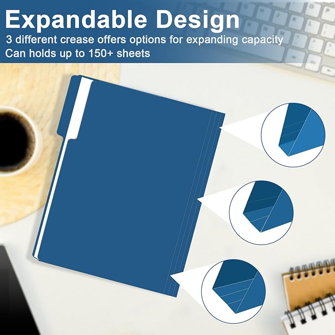 File Folder, RAZCC 150 Pack 1/3 Cut Tab File Folders Letter Size, Colored File Folders for Office Classroom Use, Colored Folders with Tabs, Assorted 5 Colors-DeskLoop Office