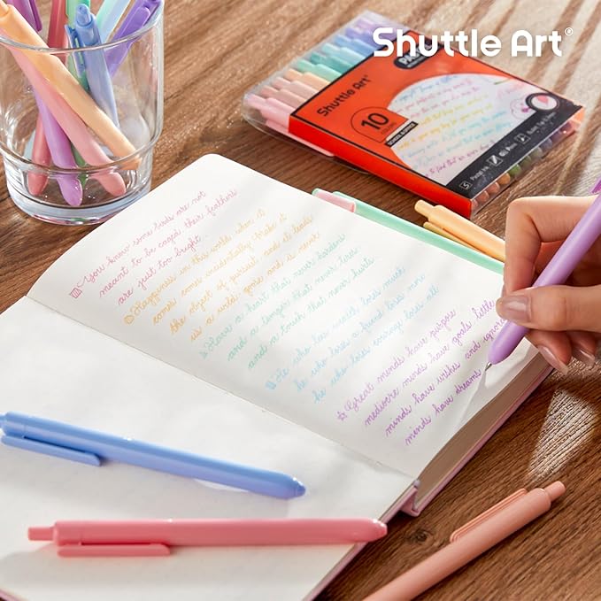 Shuttle Art Colored Retractable Gel Pens, 10 Pastel Ink Colors, Cute Pens 0.7mm Fine Point Quick Drying for Black Paper Writing Drawing Journaling Note Taking School Office Home-DeskLoop Office