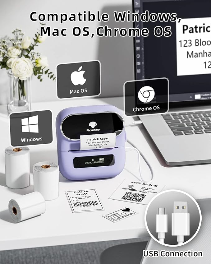 Phomemo Label Maker, Bluetooth Thermal Printer for Barcode, Address, Home, Mailing, Small Business,Clothing, Portable Label Maker Machine with 3 Label-DeskLoop Office