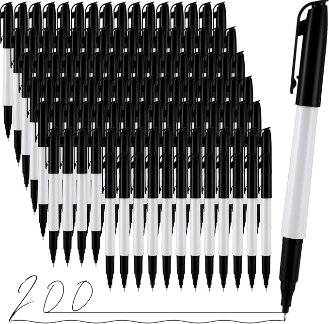 200 Pack 0.4mm Ultra Fine Point Permanent Marker Bulk, Fine Tip Permanent Markers Set, Quick Dry, Waterproof, Durable, Works on Paper, Glass, Ceramic, Plastic, Wood, Rock, Metal (Black)-DeskLoop Office