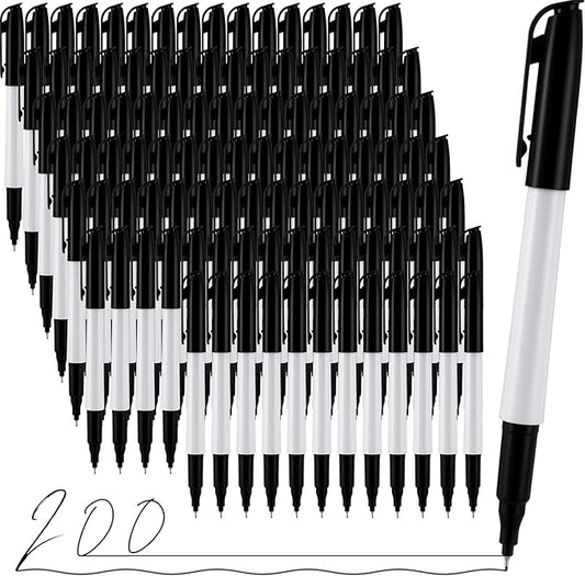 200 Pack 0.4mm Ultra Fine Point Permanent Marker Bulk, Fine Tip Permanent Markers Set, Quick Dry, Waterproof, Durable, Works on Paper, Glass, Ceramic, Plastic, Wood, Rock, Metal (Black)-DeskLoop Office