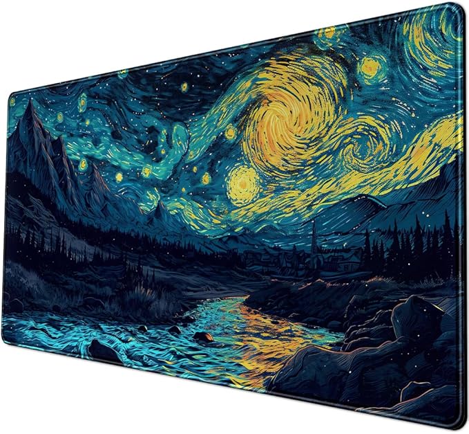 Misty Forest Desk Pad Mat Vincent Van Gogh XL Mouse Pad Gaming Playmat Large Mousepad XXL Desk Laptop Pad Equipped with Waterproof Storage Bag Non-Slip Stitched Edges (31.5x15.7 in)-DeskLoop Office
